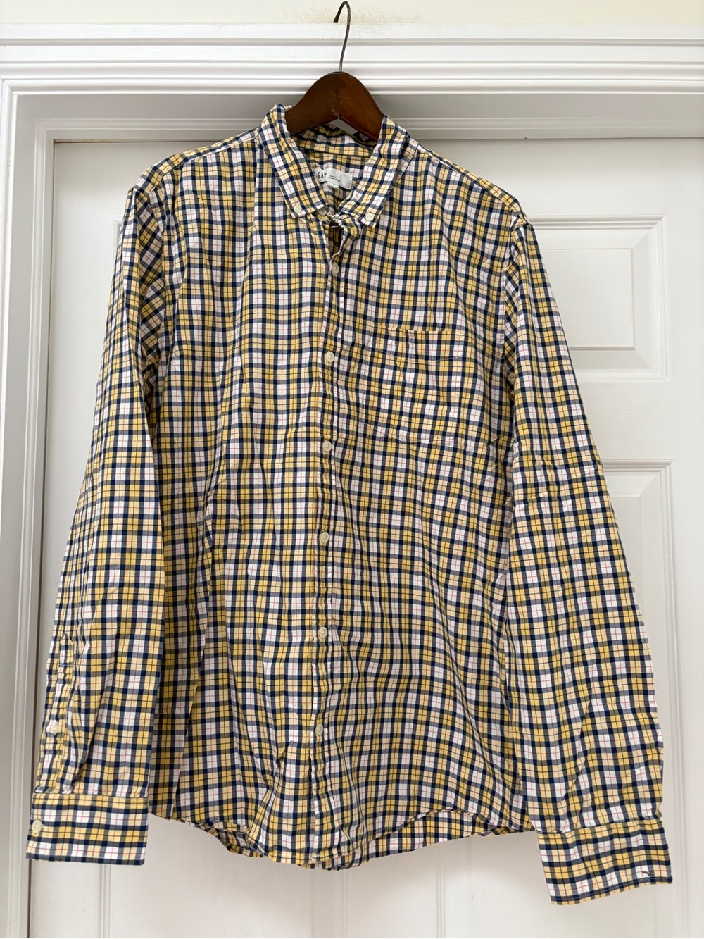 GAP Yellow and Navy Plaid Button-Down Shirt men’s XL